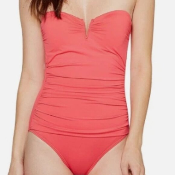 NWT! Tommy Bahama Paradise Coral Bandeau V-Wire Slimming One Piece Swimsuit NEW! - Picture 4 of 4